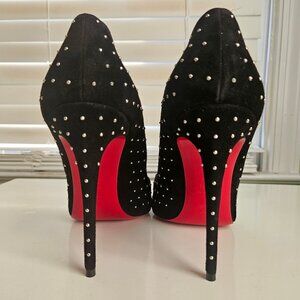 Louboutin Hot Chick Plume 100 Studs Velour Black and Silver 39.5